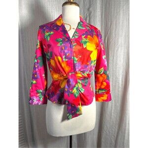Jones New York Blazer Size SP VTG 90's Bright Floral Structured Boyfriend Blazer